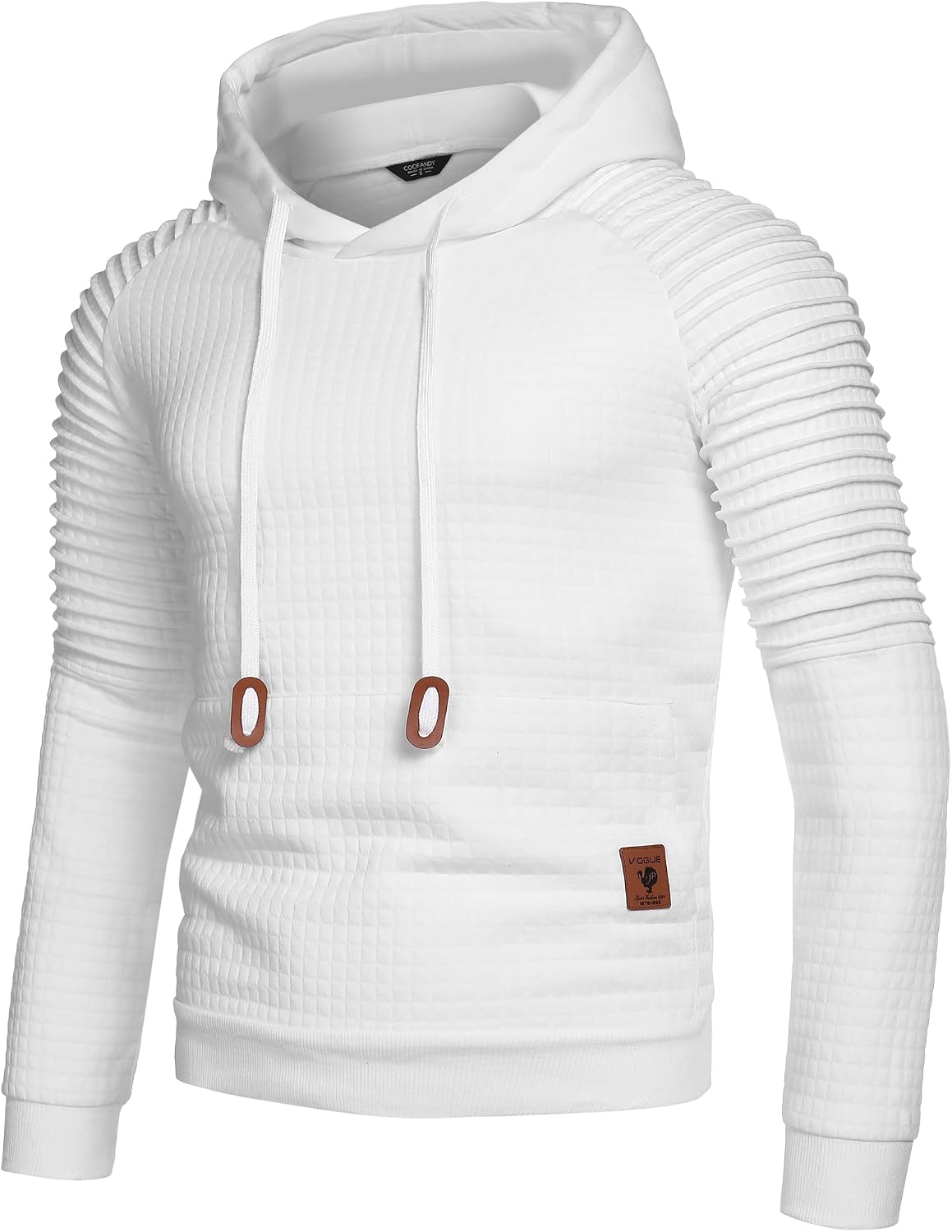 COOFANDY Men's Plaid Jacquard Hoodie – Long Sleeve Drawstring Pullover Sweatshirt, Hipster Gym Style, White 4XL - View #11
