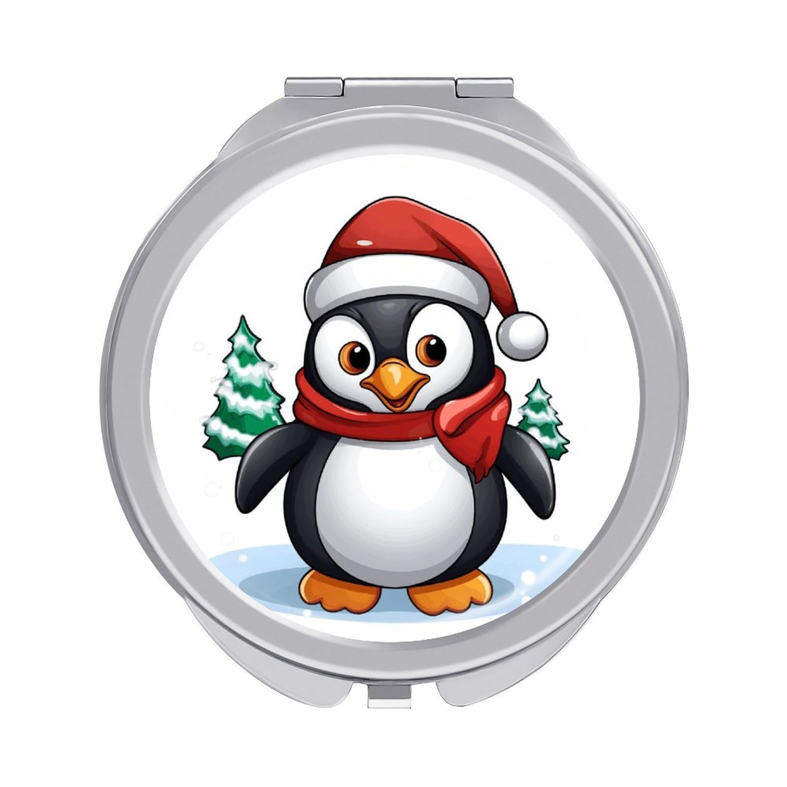 JTREHY Christmas Penguin Makeup Mirror Portable Folding Mirror Compact Travel Mirrors 2-Sided Round Pocket Mirrors Cute Handheld Beauty Mirror for Handbag Purse for Women Gift