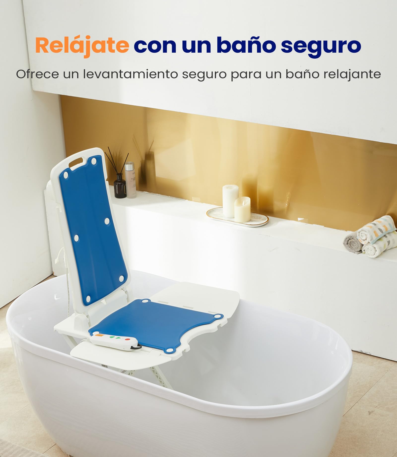 VOCIC AX07 Elevador de bañera eléctrico, Altura Ajustable 48 cm | Mayores baño movilidad reducida, ayuda bañera asiento elevador, asistencia entrada salida, motor impermeable IP68 136KG