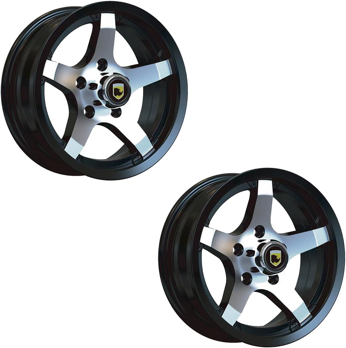 Generic 15x5 5x4.5 Black Machine Faced Trailer Wheel 5 Lug 4.5 Center Trailer Rim(SET of 2)