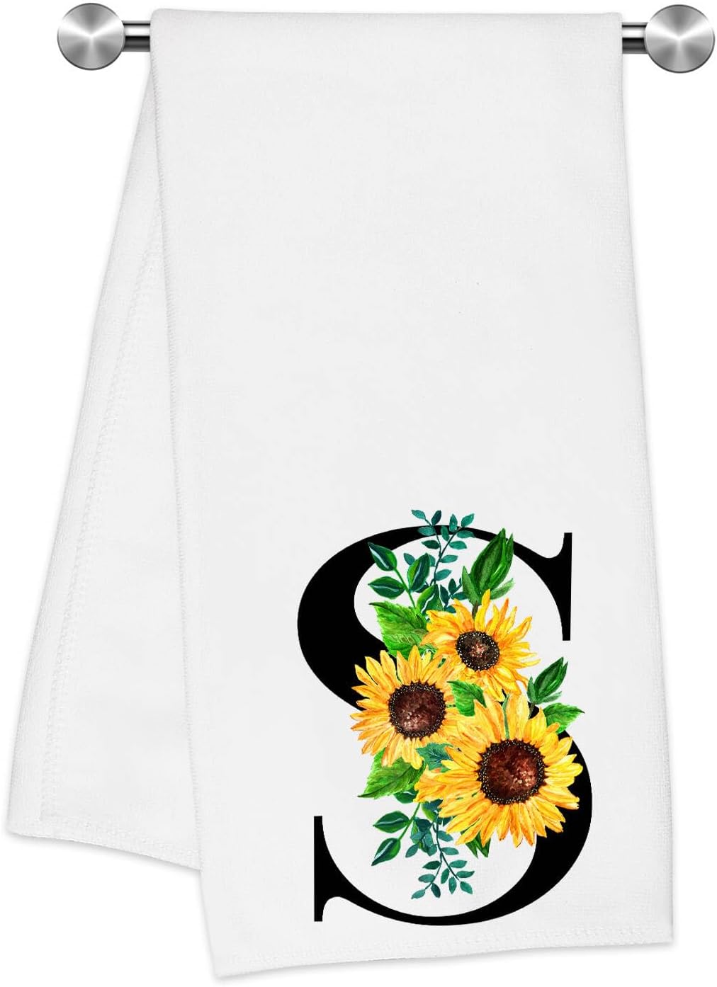 Monogrammed Sunflower Hand Towels,Ini-tial S Tea Towel Letter Kitchen Towels,Sunflower Gifts for Women,Monogram Dish Towel 17x23 Inch,Kitchen Bathroom Decorative Ini-tial Gifts for Mom Wife