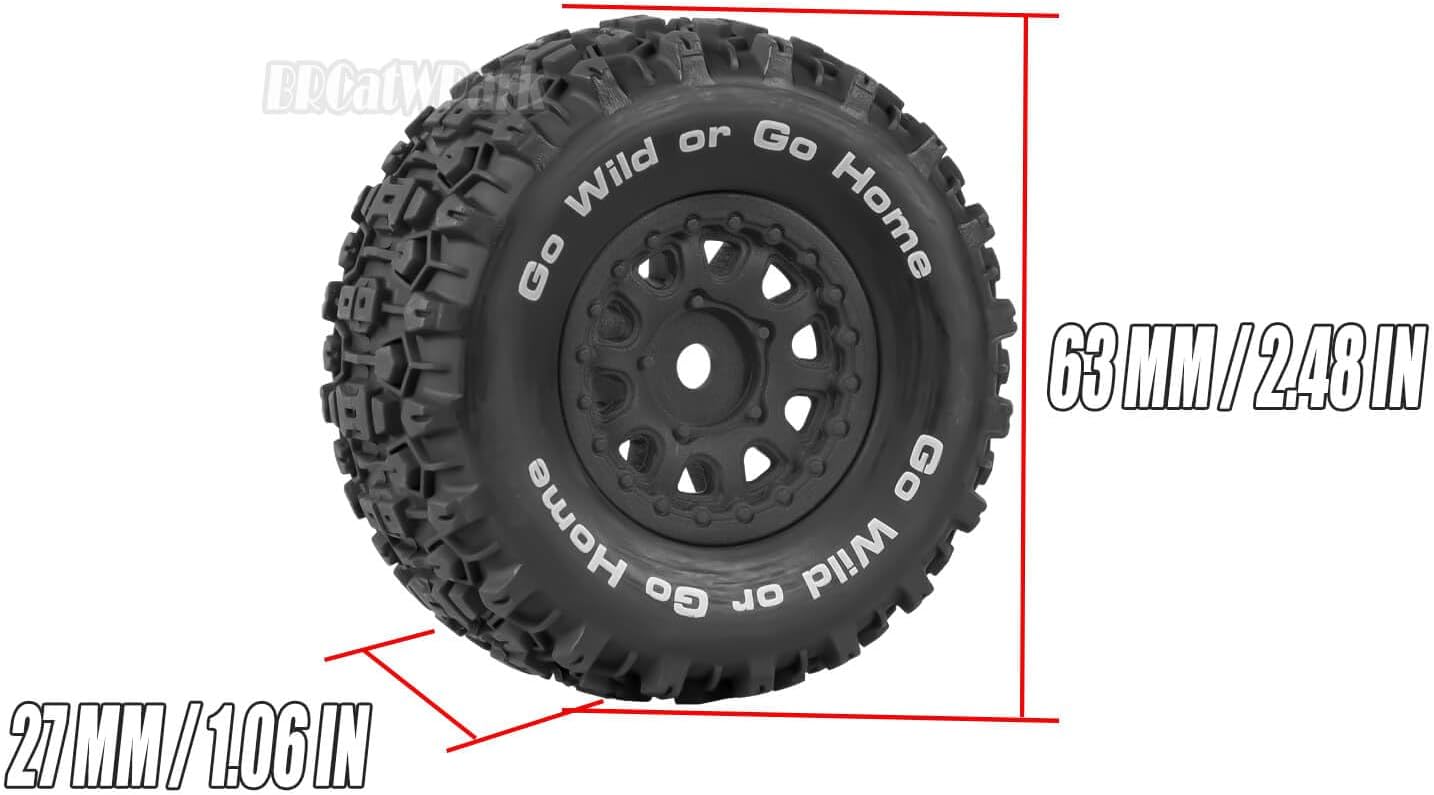 4PCS RC Wheel Tire for 1/14 Mojave Grom,BRCatWPark Hex Wheels Rims and Rubber Tire Soft Tires,RC Drift Off Road Buggy Rally Truck Wheels and Tires for 1/14 Mini Mojave Grom,Black