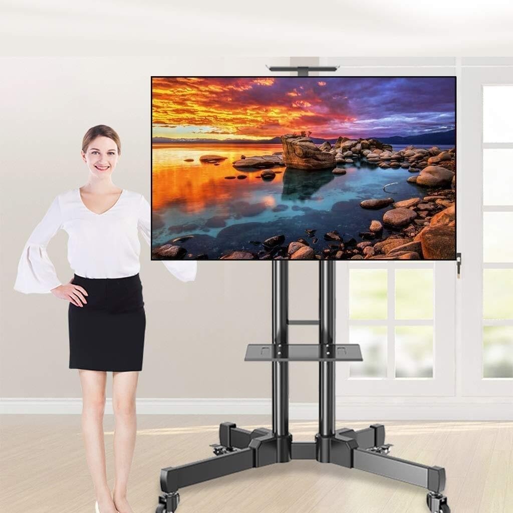 Mobile TV Stand with Wheels for 32"-65" LCD/LED TVs, Adjustable Height with AV Shelf, Universal TV Cart for Home, Office & Commercial Use, Holds Up to 75kg