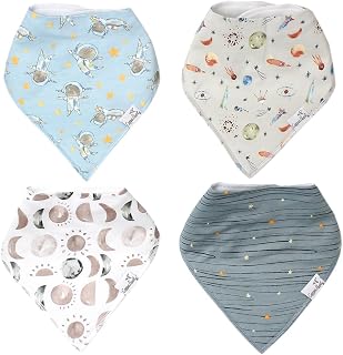 Copper Pearl 4 Pack Soft Cotton Baby Bibs for Drooling and Teething, Absorbent Drool Bibs for Baby Girl and Boy, Adjustable to Fit Newborns to Toddlers, Tons of Styles (Neil)