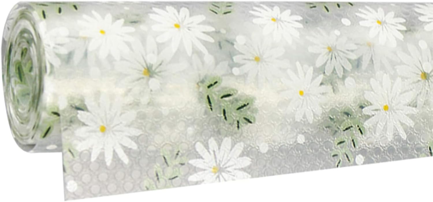 SagaSave EVA Drawer Mat, Non-Slip Shelf Liner, Waterproof Table Place Mat, for Cabinet, Kitchen, Refrigerator (Transparent Little Daisies)