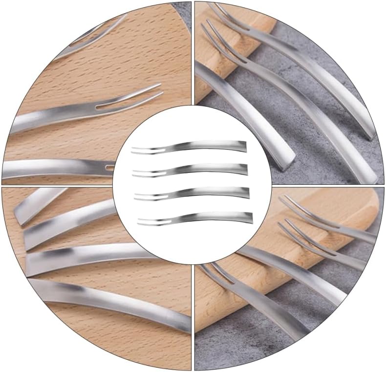 Unomor Stainless Steel Fruit Forks 4 Pcs 5.11 Inch Two Prong Mini Dessert Forks for Fruit Salad Appetizers Cake Serving Flatware for Home Party