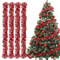 Lot 4 Guirlandes De Noël Rouge Métallique Scintillantes – 8 M Tinsel Lamé Pour Sapin, Couronne, Fête & Mariage
