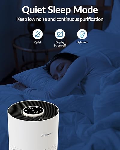 Miniatura 5 de Paquete de 2 purificadores de aire para el dormitorio del hogar, filtro de aire ADTARK con filtro H14 True HEPA 3 en 1, modo de sueño y función de