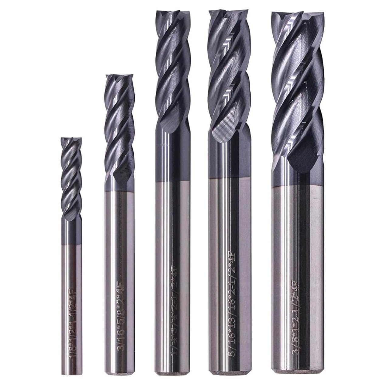BestParts High Performance 5Pcs Solid Carbide End Mills Set 1/8", 3/16", 1/4", 5/16", 3/8" - AlTiN Coated, 4 Flute, 35 Degree Helix, End Mill Bit Set, CNC Router Bit