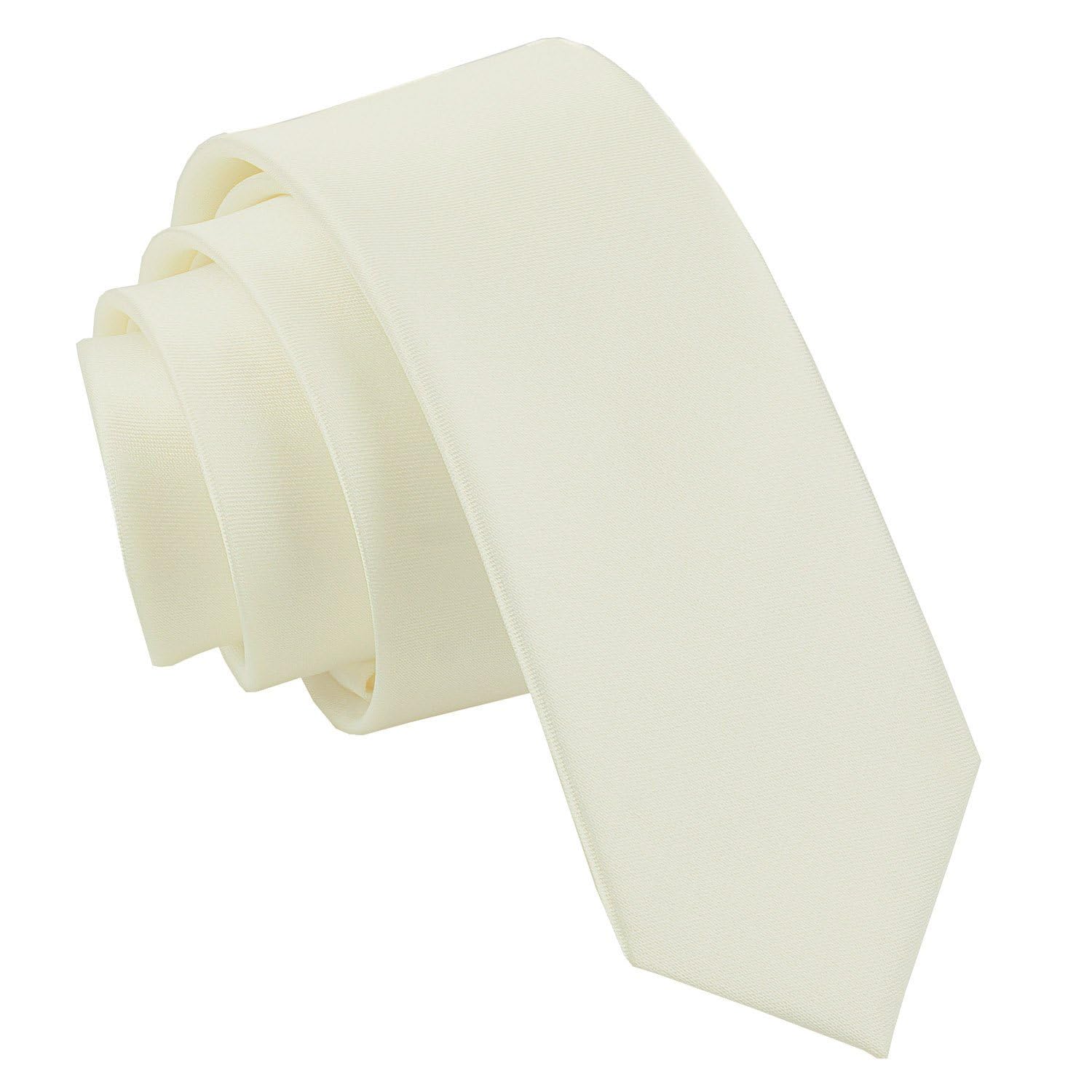 DQT Mens Plain Satin Tie - 5cm Skinny Width Necktie - Wedding, Business & Formal - Ivory