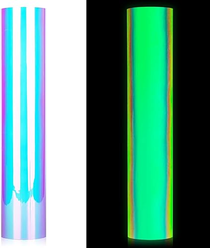 GIRAFVINYL Vinilo holográfico de ópalo que brilla en la oscuridad, vinilo adhesivo permanente blanco a verde, vinilo de 12 pulgadas x 6 pies, vinilo