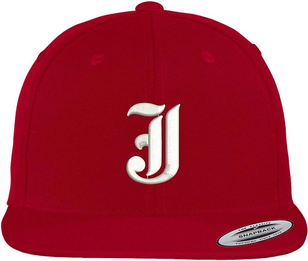 Trendy Apparel Shop Old English J Embroidered Flat Bill Snapback Cap