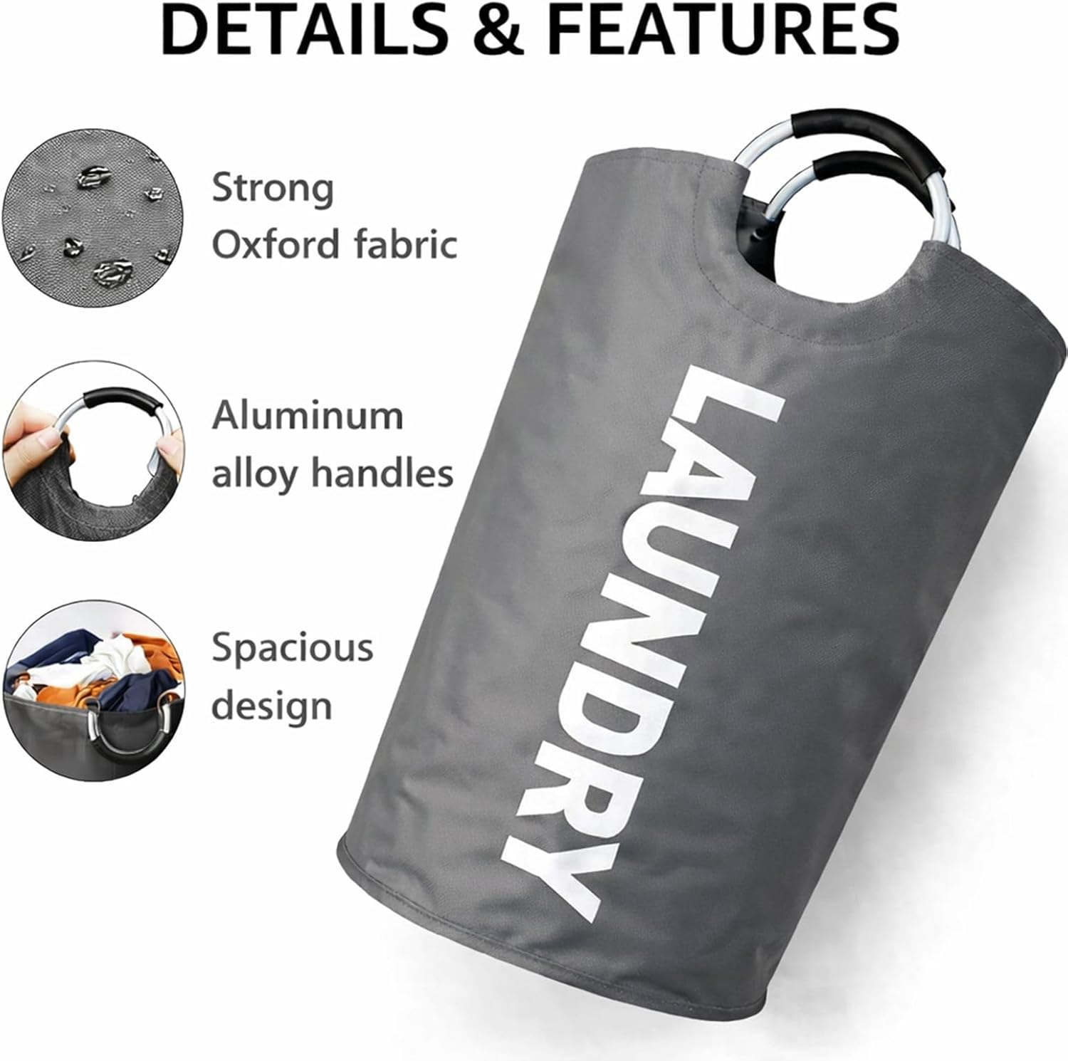 90L Large Laundry Basket Collapsible Laundry Bag with Padded Handles for Laundry, Dorm, Family, Dark Grey