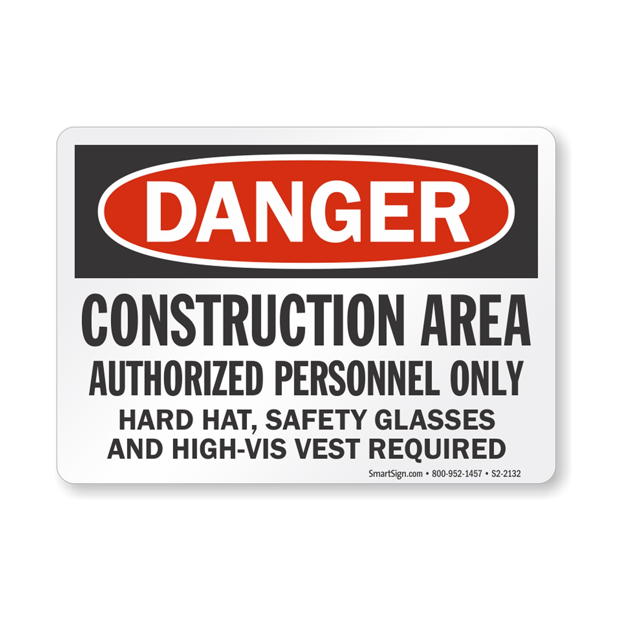 SmartSign - S-8968-AL-14 "Danger - Construction Area, Authorized Personnel Only" Sign | 10" x 14" Aluminum Black/Red on White