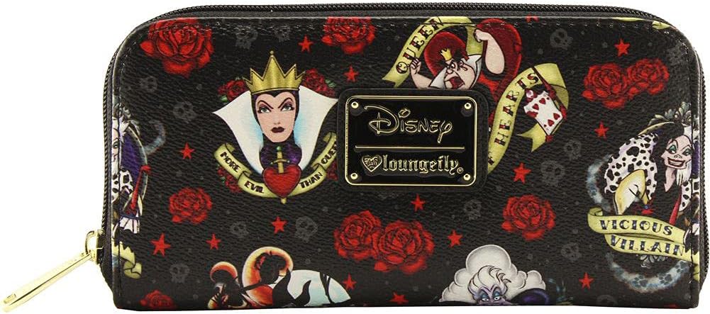 Loungefly Disney Villains Roses Tattoo All Over Print Wallet New