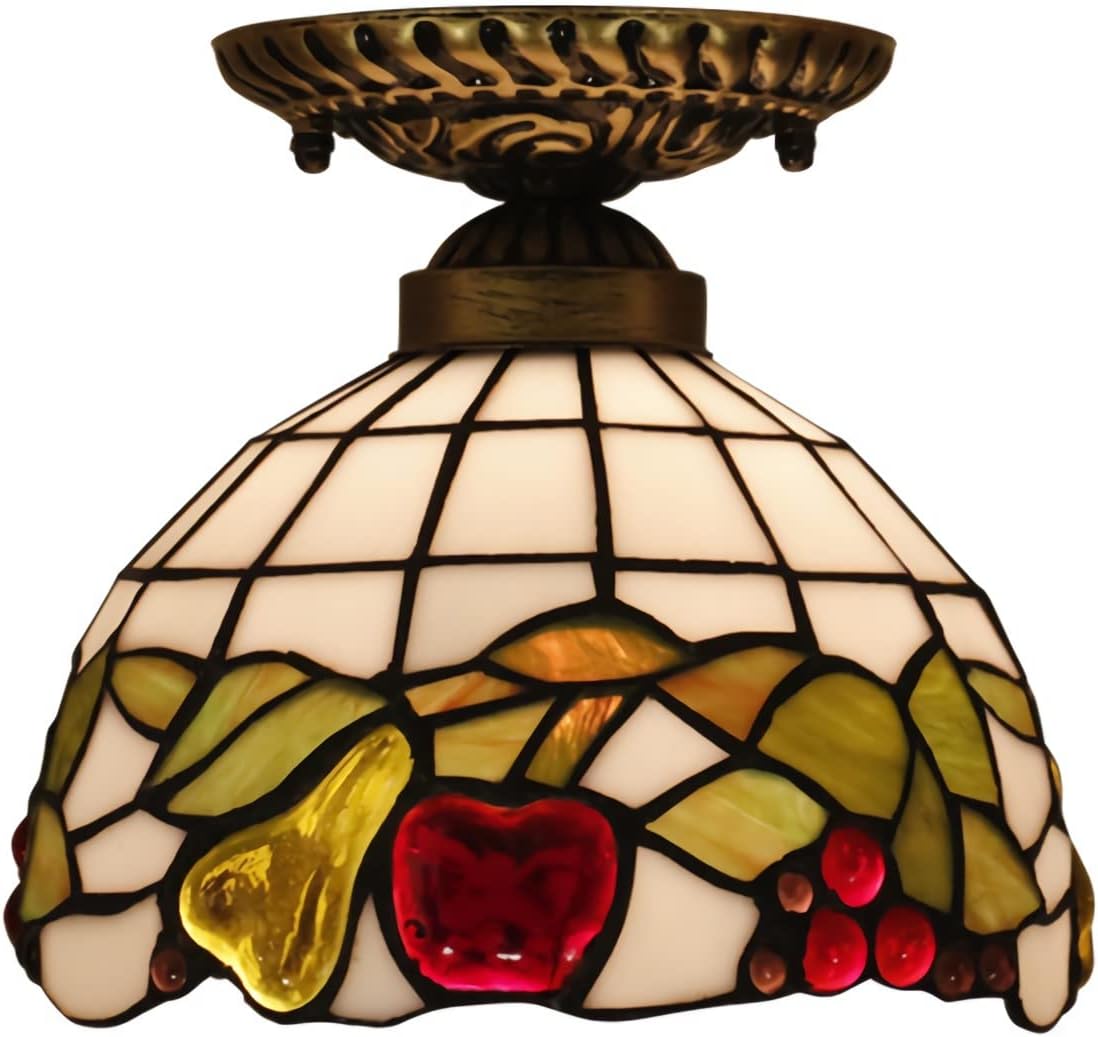 Tiffany Style Mini Ceiling Light Flush Mount, Stained Glass Kitchen Ceiling Lamp, Vintage Fruit Chandeliers for Living Room Bedroom Hallway, 20X20cm [Energy Class A ++],Blue HGCHH