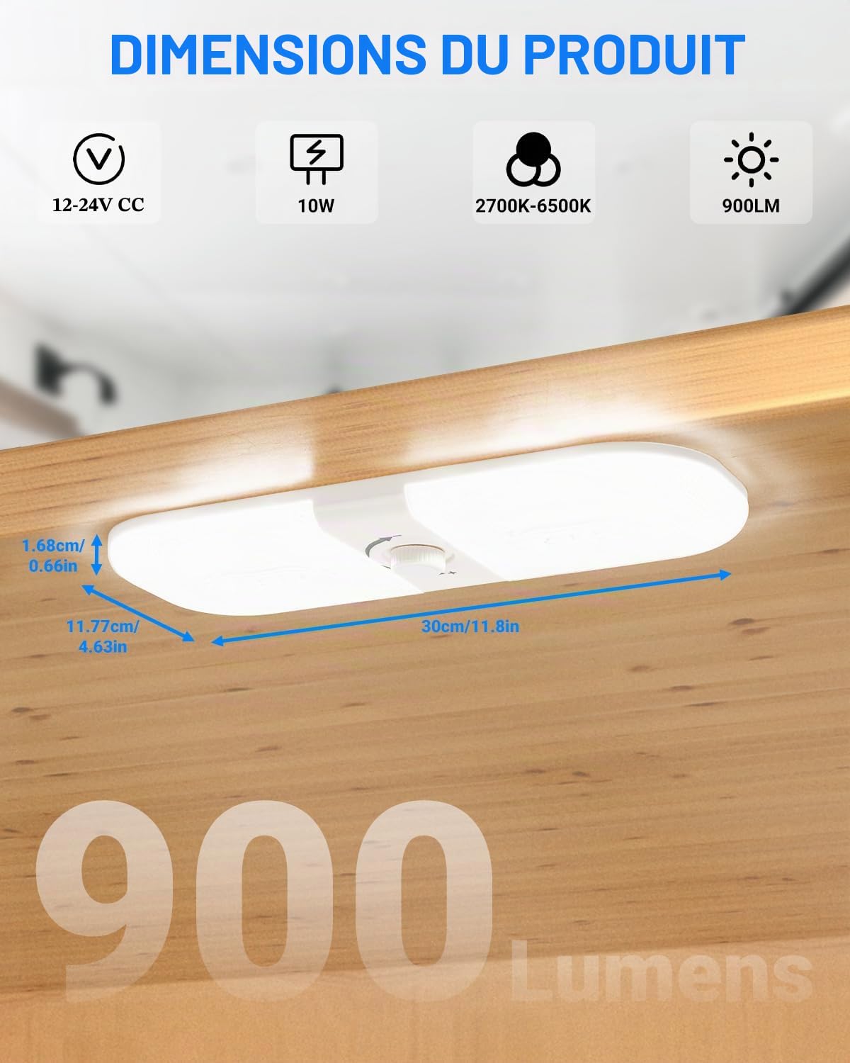 SUPAREE Lampe 12V LED Camping Car Eclairage LED 12V Interieur Plafonnier LED 12V Caravane 3 Couleurs 2700K-6500K Dimmable avec Interrupteur pour RV Camion Bateau Van Fourgon 1PC