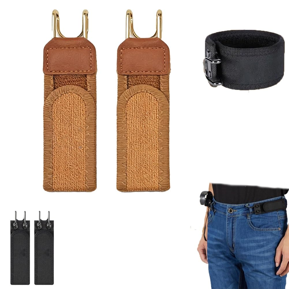 Homtrator Unisex Brown Buckleless Belt Hook, 2Pcs Tactical Metal Hook Elastic Belt, Comfortable And Easy To Use, Gifts For Men, Valentine's Day Gifts