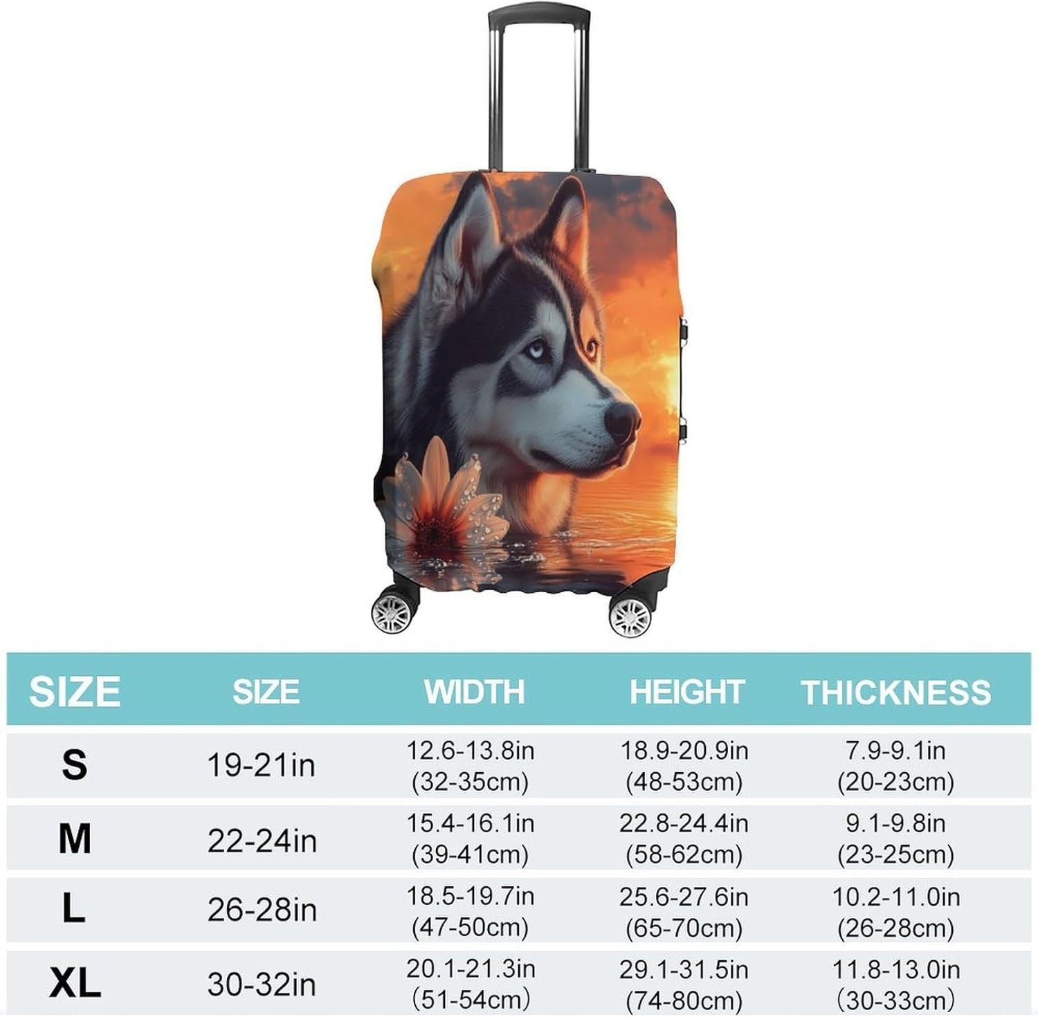 Siberian Huskie Dog Sunset Funny Travel Luggage Case Cover Elastic Suitcase Protector Washable Baggage Covers Fits 19-32 Inch