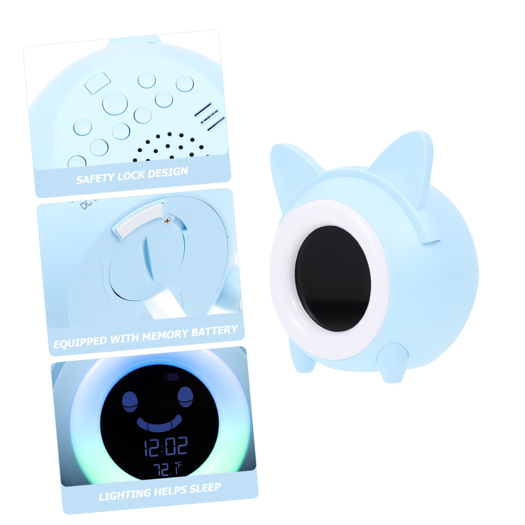 Kinderwecker mit Nachtlicht aus Kunststoff Blau Elektronischer Schlafwecker und Kleine Nachtlampe Modernes Design für Kinderzimmer und Schlafzimmer zu Hause