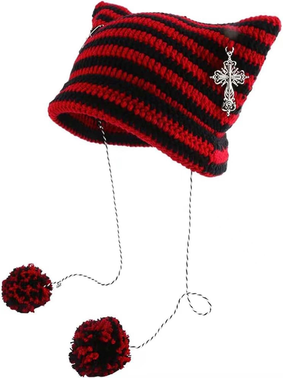 Grunge Beanies Crochet Knitted Hats for Women Girls Fox Cat Ear Goth Emo Alt Y2K Accessories Grunge Clothes (One Size,Red)
