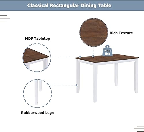 Miniatura 4 de Harper & Bright Designs Juego de mesa de comedor de madera rústica de 5 piezas, juego de mesa de cocina minimalista de madera para 4 personas con