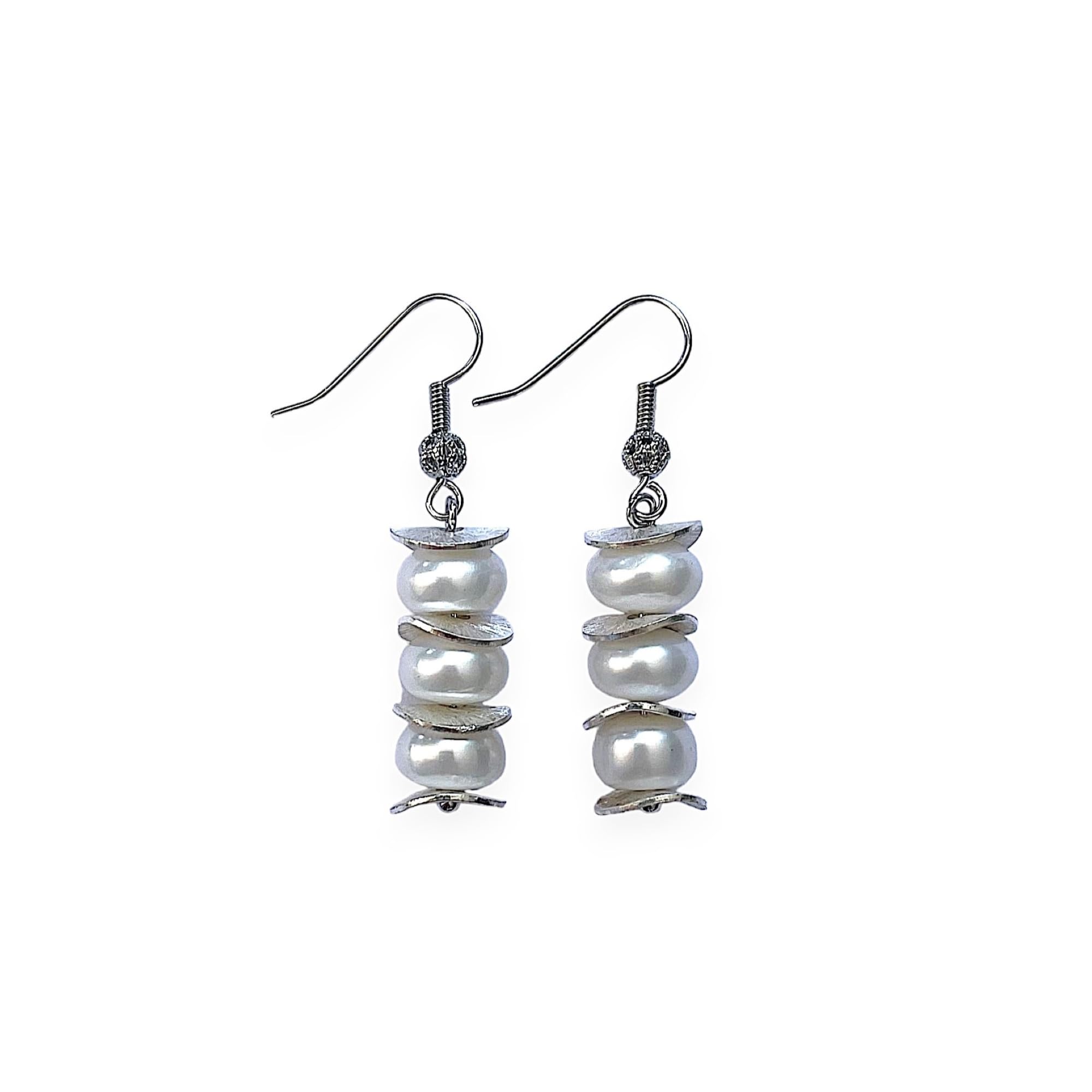 ASTER ALHELÍ Pendientes Mujer Largos Perla Blanca Natural Cultivada de Río - Pendientes y Abalorios Chapados en Plata de Ley 925 - Muy Elegantes y Ligeros - Perfectos para Regalo (Chapado en plata)