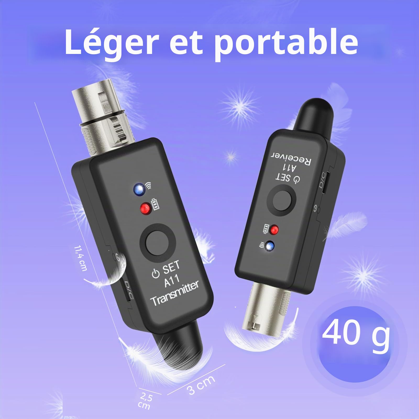 A11 Système de microphone sans fil 2,4 GHz – Émetteur et récepteur à 4 canaux