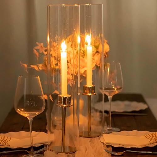 Miniatura 8 de Efavormart Paquete de 2 Portavelas Candelabro Transparente de 14", Pantalla de Vidrio para Vela, Pantalla de Vela Hurricane de Extremo Abierto