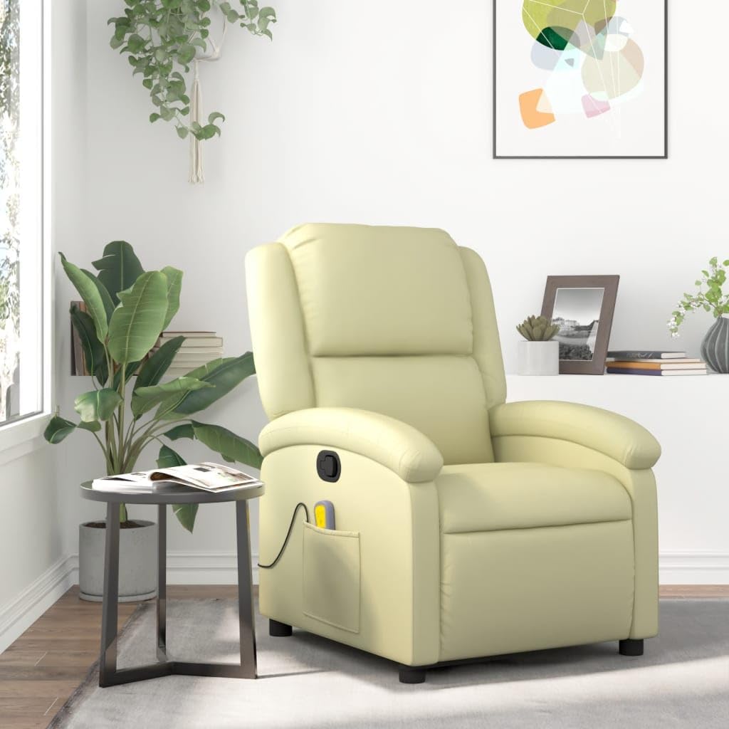 vidaXL Cream Massage Recliner Chair in a living room setting