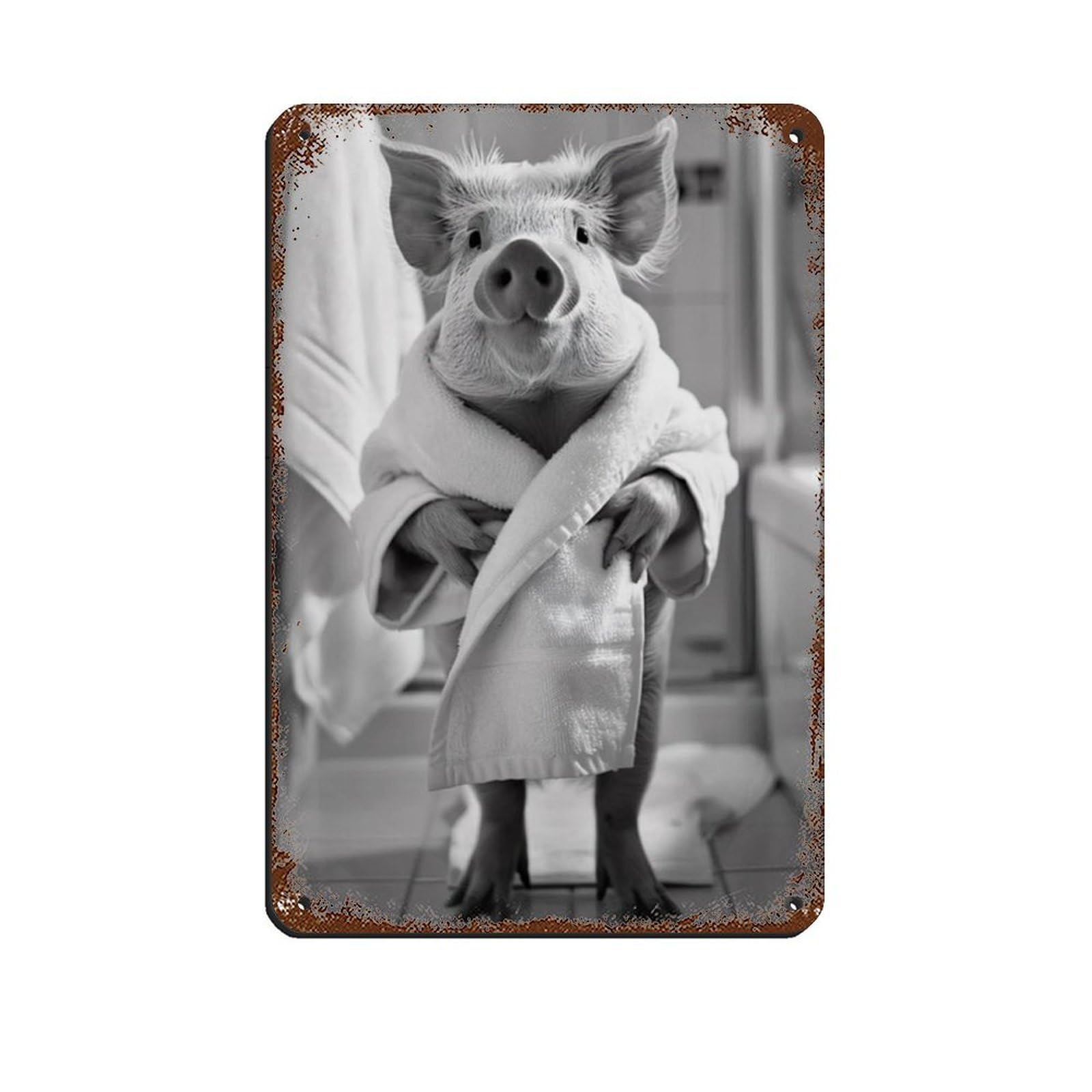Pig in A Bathrobe, Funny Bathroom Art (2) Tin Sign Vintage Metal Pub Club Cafe Bar Home Wall Art Decoration Poster Retro 8x12inch(20x30cm)