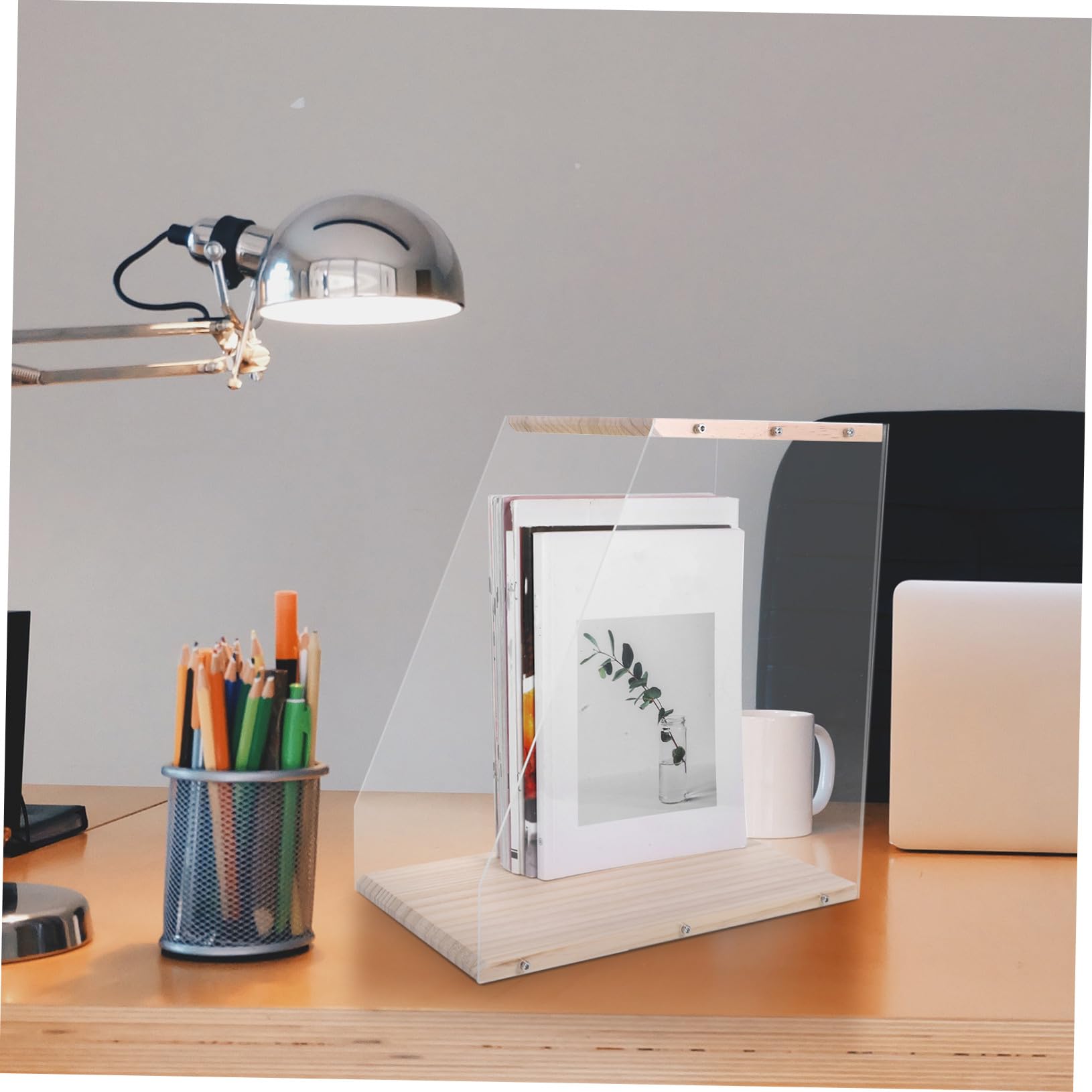 Mobiletto Porta Dischi Vinile in Legno e Acrilico, 1 Pezzo | Scaffale da Tavolo per Libri e Media, Formato Box per Archiviazione e Esposizione