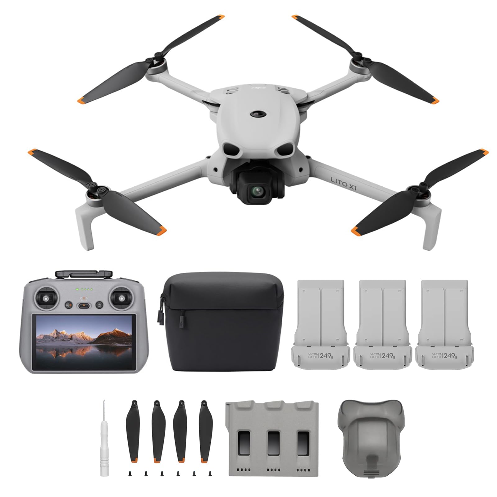 DJI Lito X1 Fly More Combo Bundle, 4K Kameradrohne Hinderniserkennung, ActiveTrack, 1/1,3-Zoll-Sensor, 15 km Videoübertragung, 3 Akkus, C0 (Drone Lito X1 Fly More Combo)
