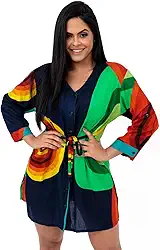 Bata Indiana Feminina Viscose Saida Praia Casual Boho Chic (as2, alpha, xg, plus, regular, Azul Marinho)