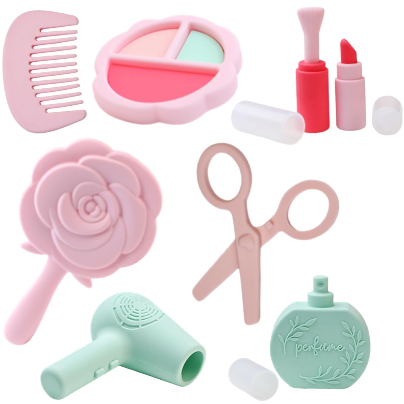 Fake Pretend Makeup Cosmetic Hair Salon Toys Set for Girls Toddlers, Meroqeel Children Silicone Cute Toy, Beauty Face Parlor Play Sets with Mirror for Kids