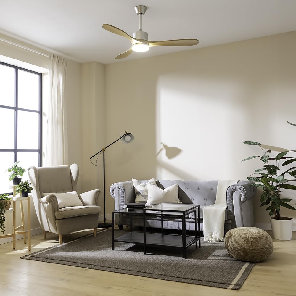 Cecotec Ventilatore da soffitto EnergySilence Aero 5290 Golden Pro. 35 W con motore DC e 52” e luce LED, 5 velocità di funzionamento, altezza di 15 cm o 25 cm, funzione estate/inverno