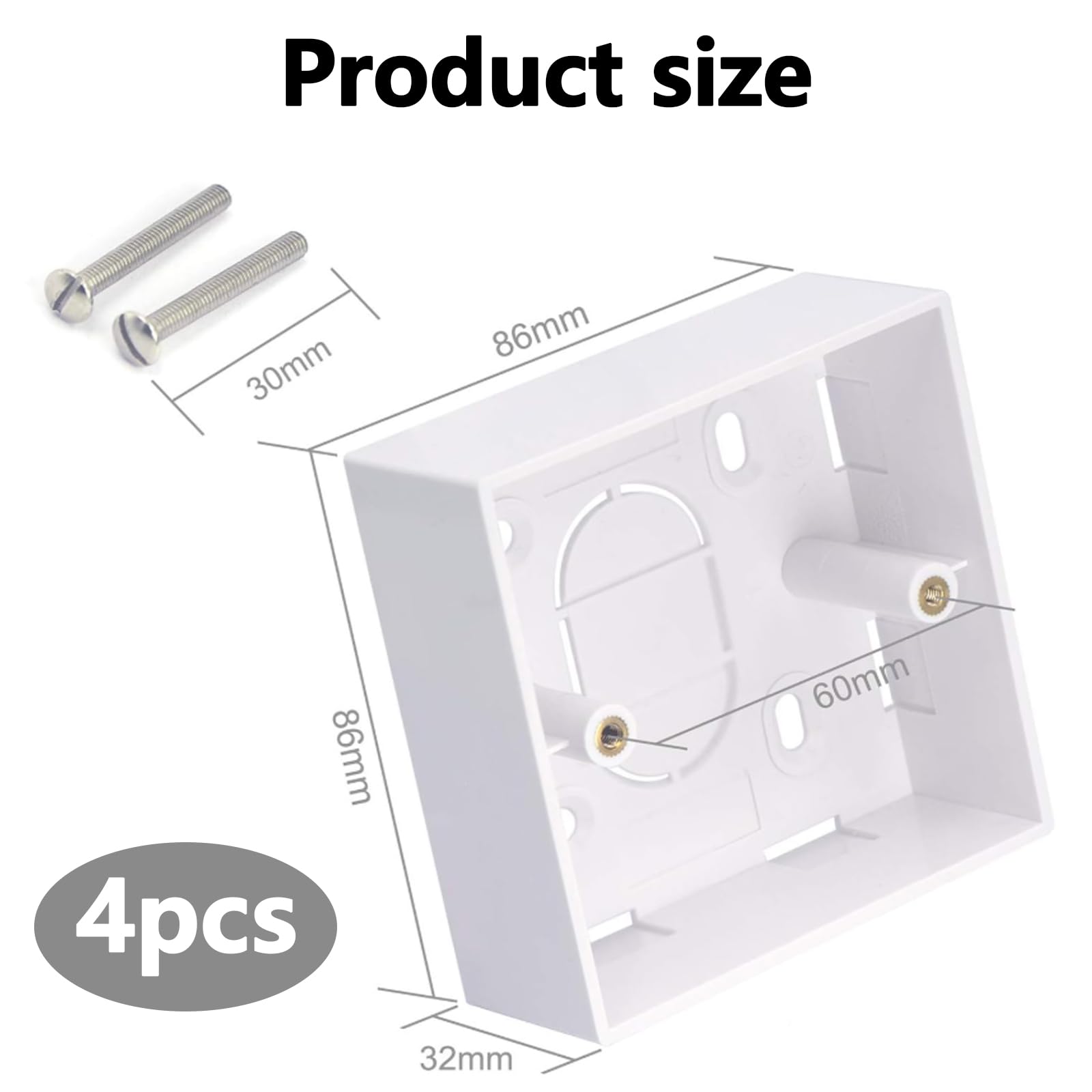 NIYATA 4pcs Surface Mount Back Box for Ethernet Wall Plates Single Gang 45mm Deep White (86x86x45mm) - Image 2