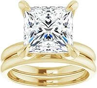 Vista 4 de Juego de anillos de compromiso hechos a mano de plata 925, oro macizo de 10K14K18K, 4 quilates de corte princesa, juego de anillos de boda