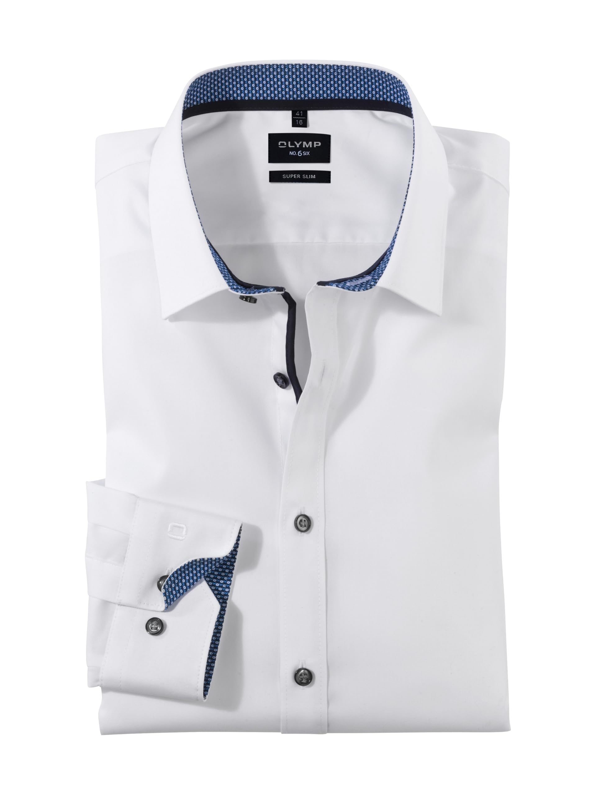 OLYMP Men Shirt Long Sleeve No. Six,Plain,Slim Fit,Classic,Marine 18,41