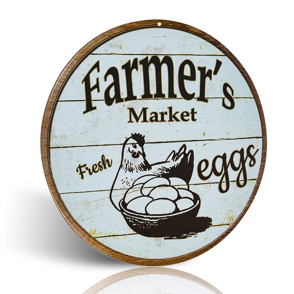 Multi 不适用 Metal Signs Farmer's Market For Fresh Eggs Retro Vintage Chic Style Decorative Old Metal Signs For Farm Wall Décor Gift 12"X12" Inches
