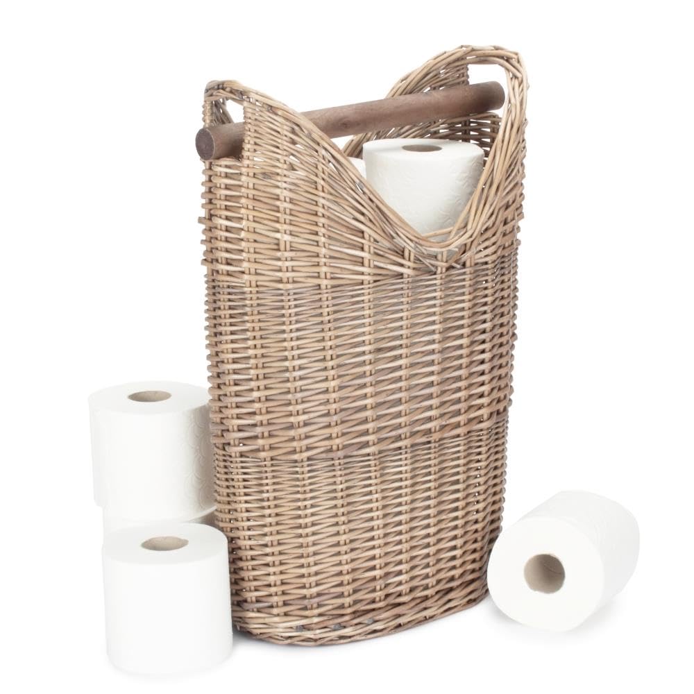 Red Hamper Brown Wicker Bathroom Toilet Roll Holder