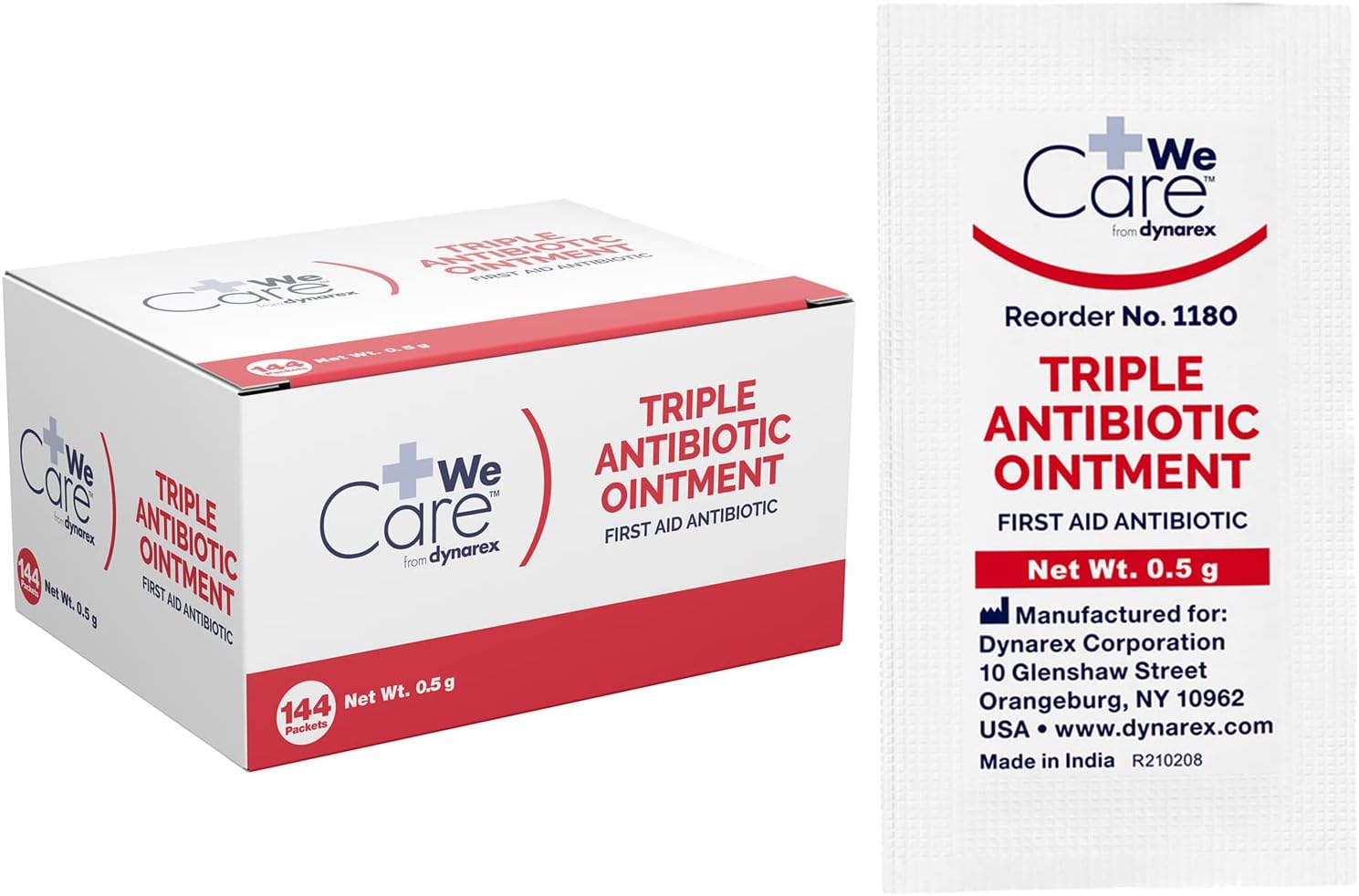 Dynarex Triple Antibiotic Ointment, Used for Minor Wounds Such as Cuts, Scrapes, and Burns, Single-Use First Aid Ointment 0.5g Foil Packets, 1 Box of 144 Triple Antibiotic Packets