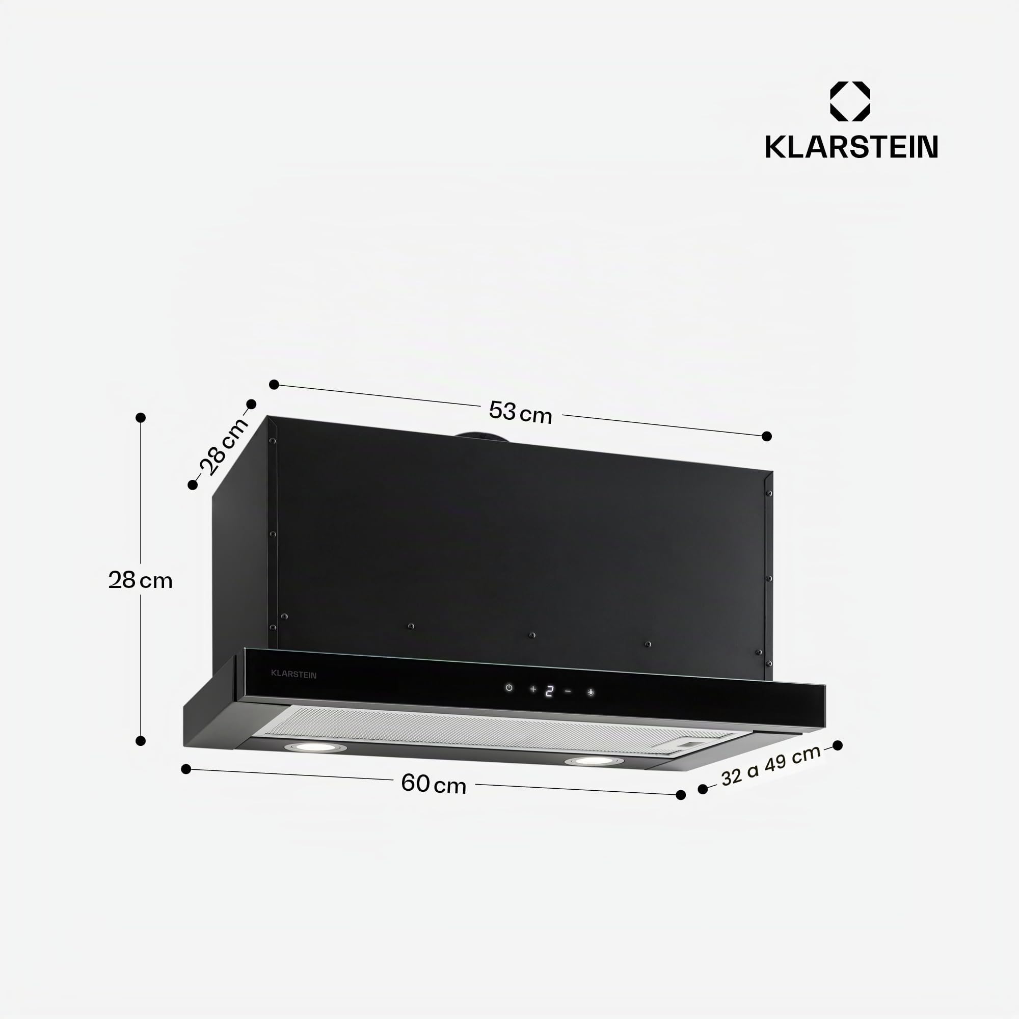 Klarstein Vinea Campana Extractora Telescópica, 610 m³/h Máx, Campana Visera Plana 60cm, Empotrable bajo Mueble, Extracción/Recirculación, Iluminación, Filtro de Grasa Aluminio, Negra