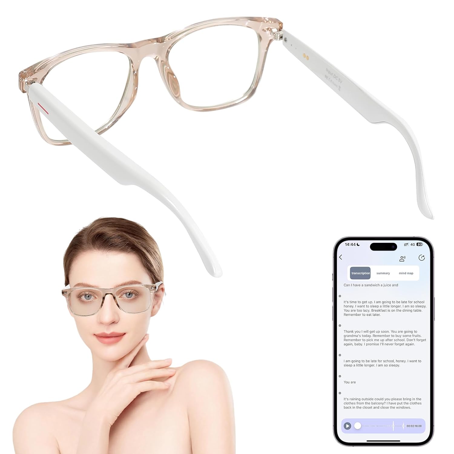 Bluetooth Audio Glasses with Open-Ear Speakers Blue-Light-Blocking Anti-Glare Lenses HD Microphone 5 6H Playtime Lightweight Frame