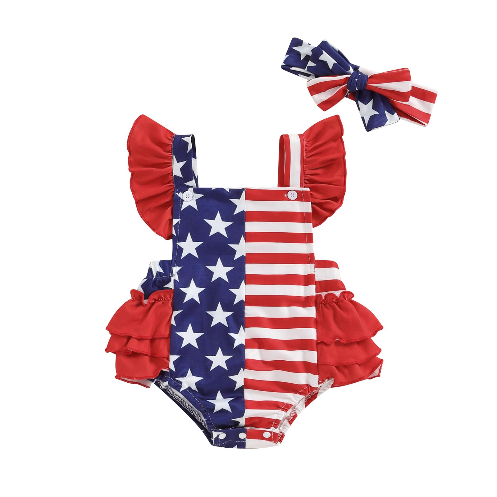 4th of July Infant Baby Girl Overall Clothes Newborn Independence Day Ribbed Romper Skirt Star Onesie Dress Summer Outfits (4th of July - Red, 0-3 Months)