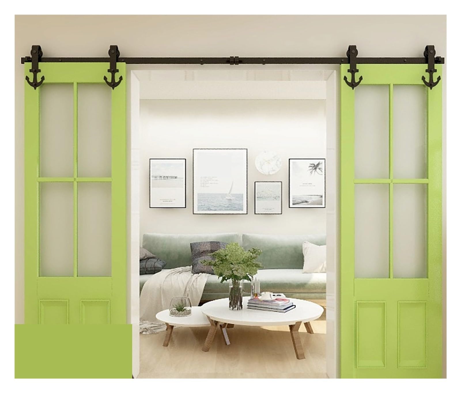 Kit de puerta de granero, Kit de herrajes for puertas corredizas de granero, resistente, suave y silencioso, fácil de instalar, se ajusta a perchas de rodillos de anclaje for panel de puerta doble, co
