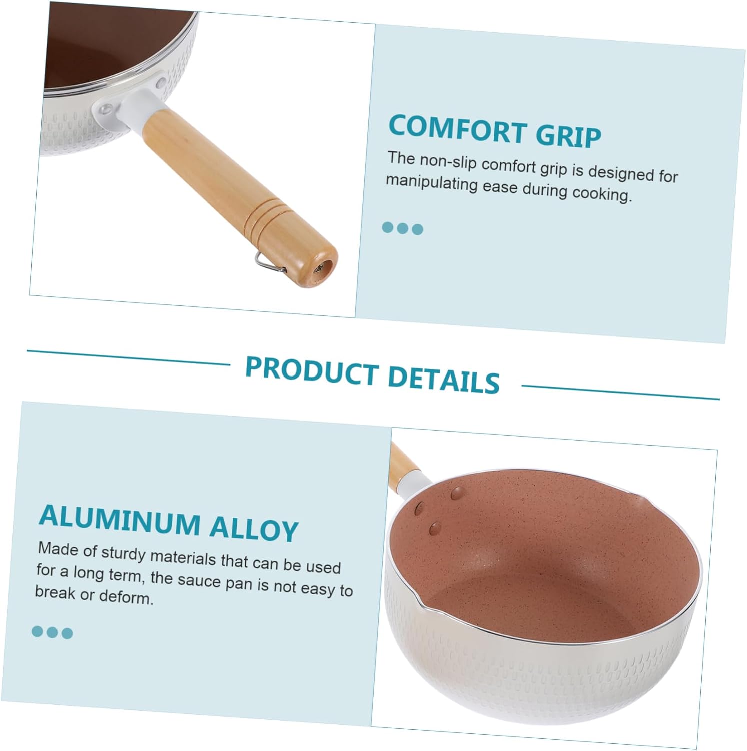 GLEAVI 1set Nonstick Saucepan with Lid Japanese Coated Noodle Pot for Home Cooking Ergonomic Wooden Handle Easy Clean Kitchen Essential