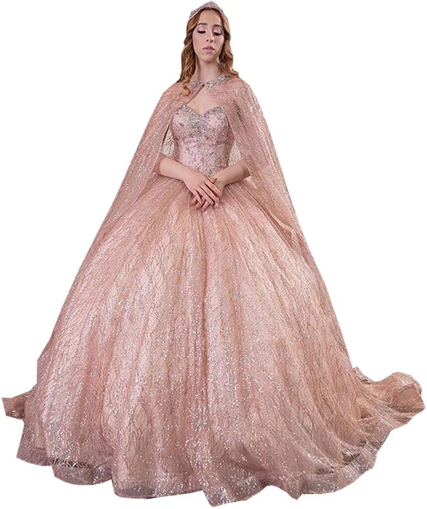 Mollybridal Blingbling Sequins Fabric Long Queen Shawl Ball Gown Quinceanera Prom Dresses Crystal 2025