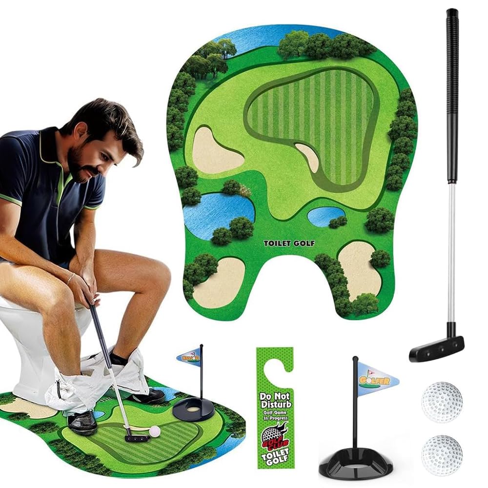 Set Completo da Golf per Toilette YGCHEN con Putter, Palla, Bandierina e Tappetino