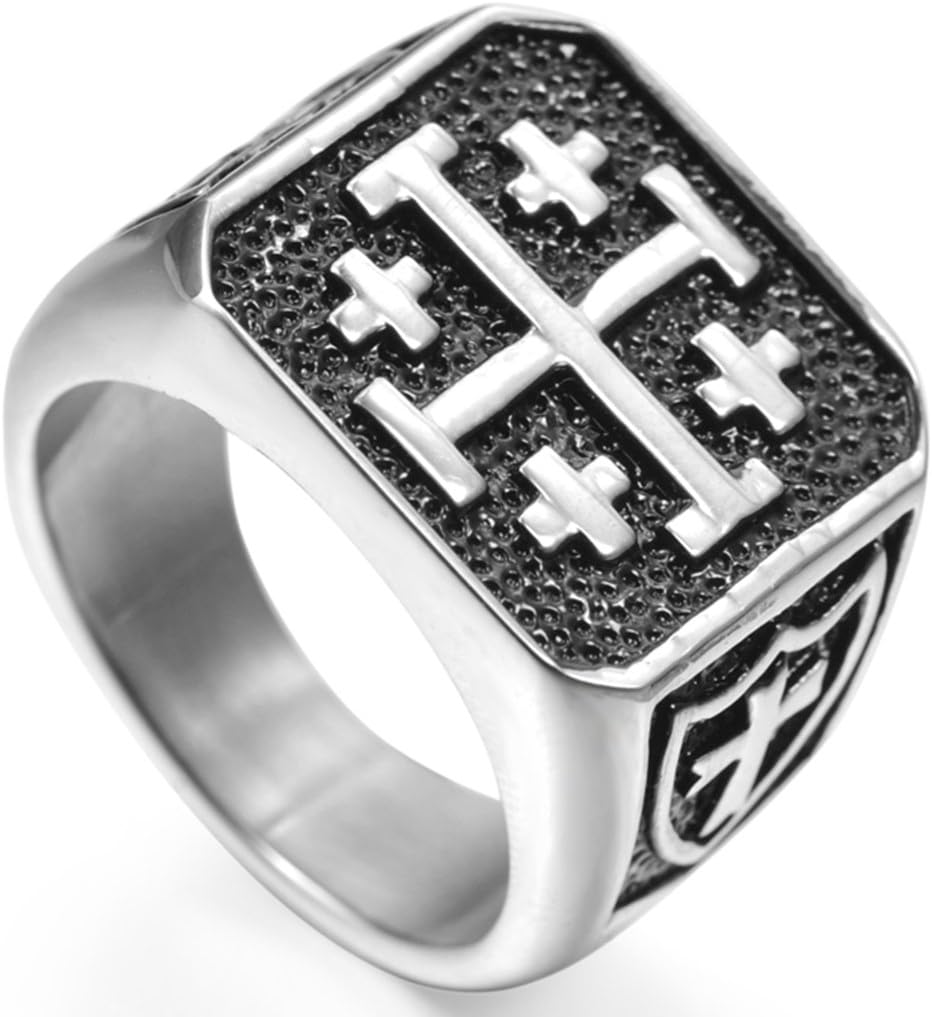 Stainless Steel Crusader Jerusalem Cross Ring